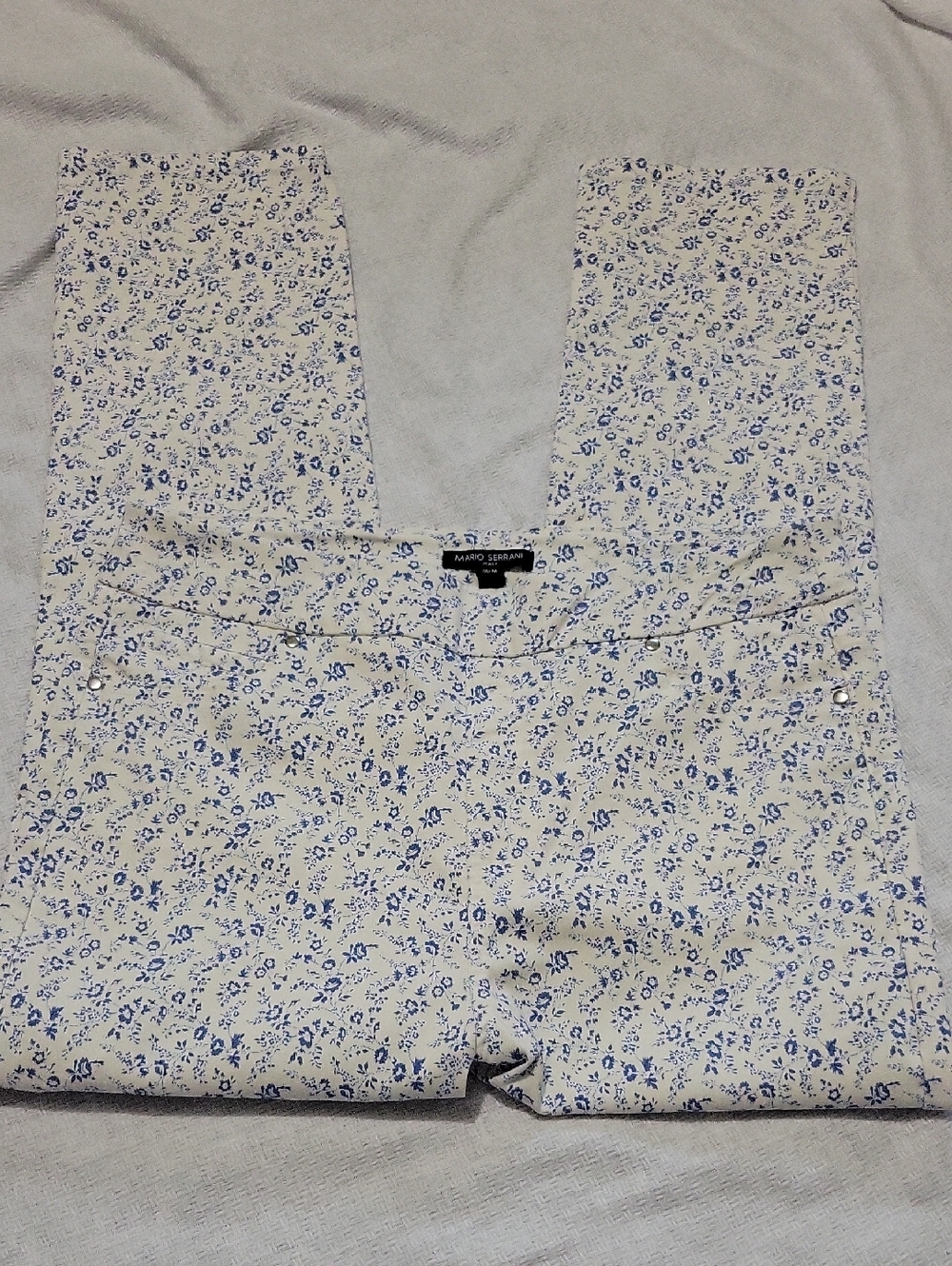 Mario Serrani Blue White Floral Ankle Pants Medium